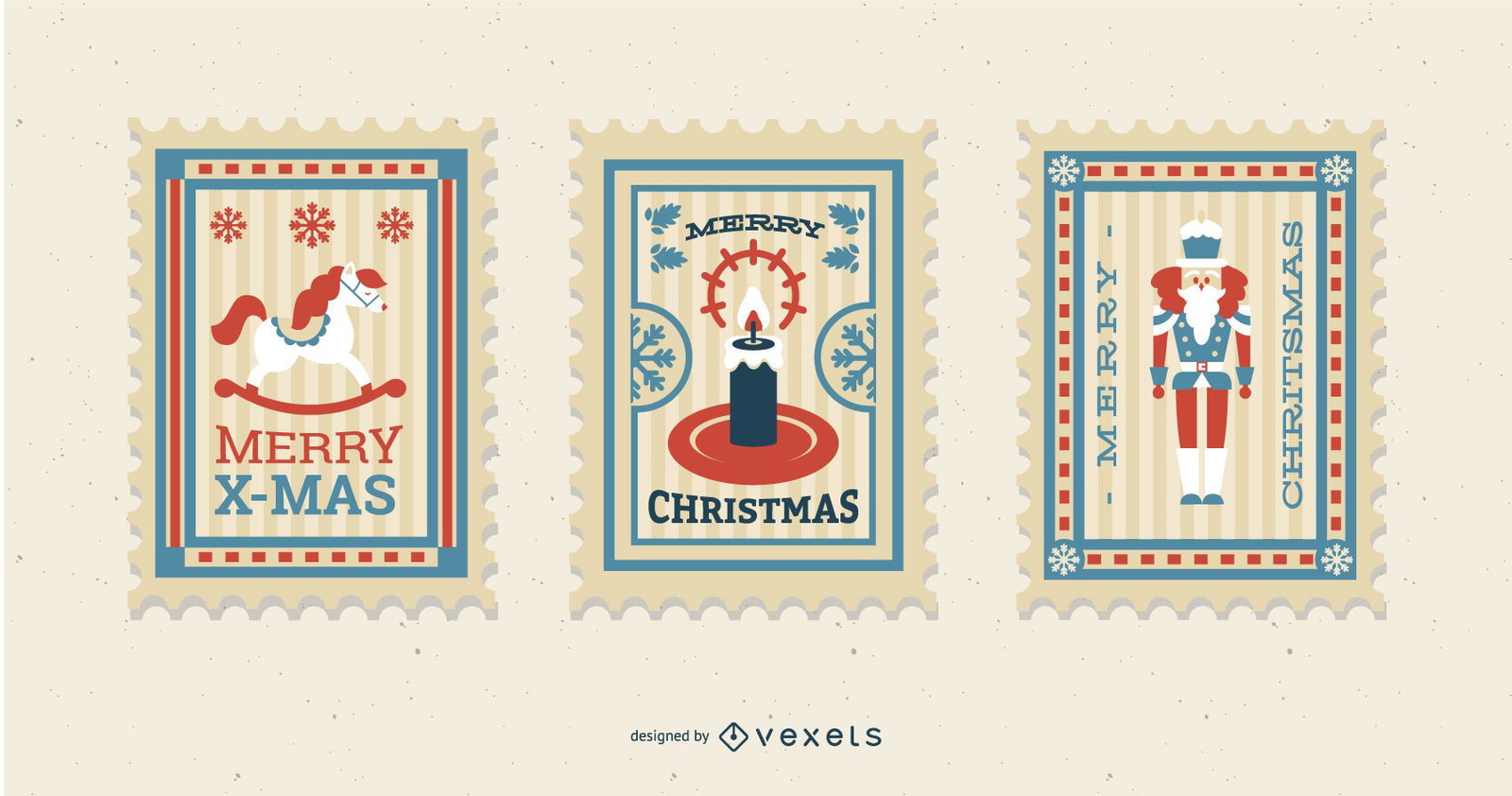 Conjunto de diseño de sello postal de Navidad