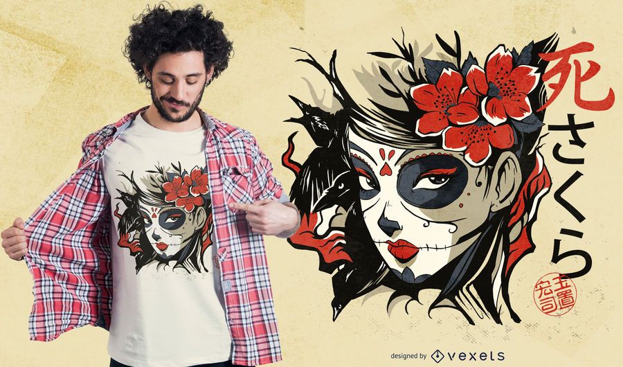 Sugar Skull Girl Asian T-shirt Design Sugar Skull Girl Asian T-shirt Design