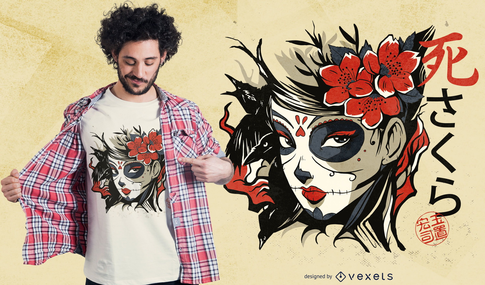 Sugar Skull Girl Asian T-shirt Design Vector Download