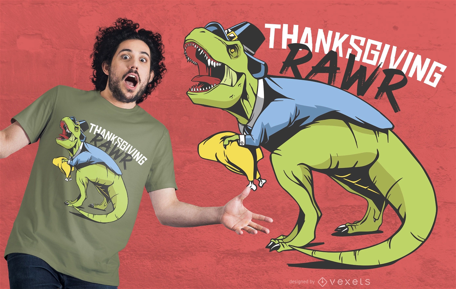 Thanksgiving Dinosaur T-shirt Design