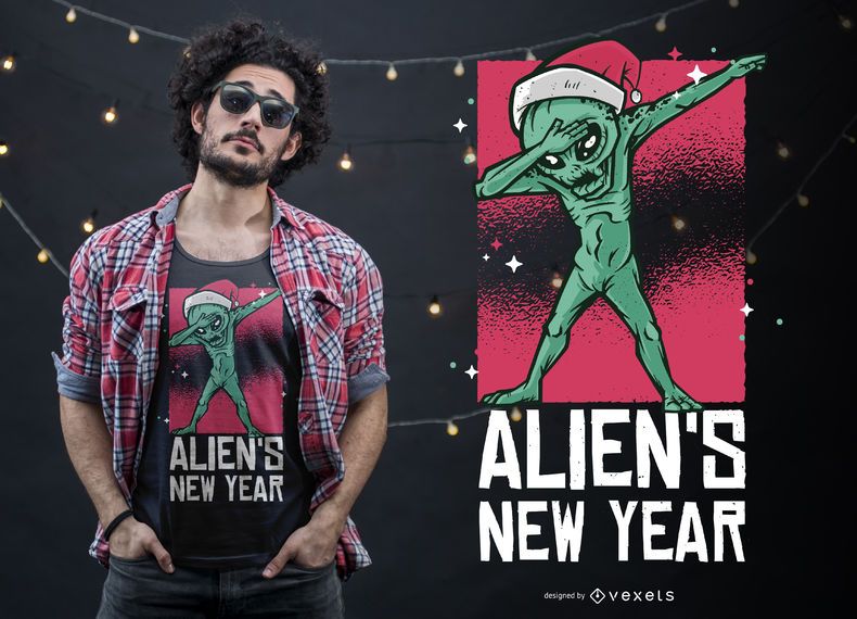 Dabbing Alien New Year Christmas T-shirt Design Dabbing Alien New Year Christmas T-shirt Design