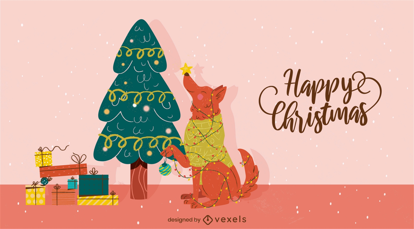 Christmas dog tree illustration