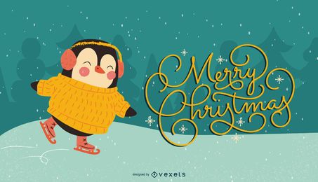 Ilustração de skate de gelo de pinguim de Natal Ilustração de skate de gelo de pinguim de Natal