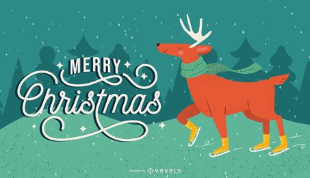 Ilustração de skate de gelo de rena de Natal Ilustração de skate de gelo de rena de Natal