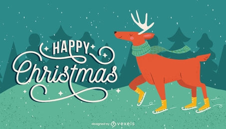 Christmas Reindeer Ice Skate Illustration Vector Download