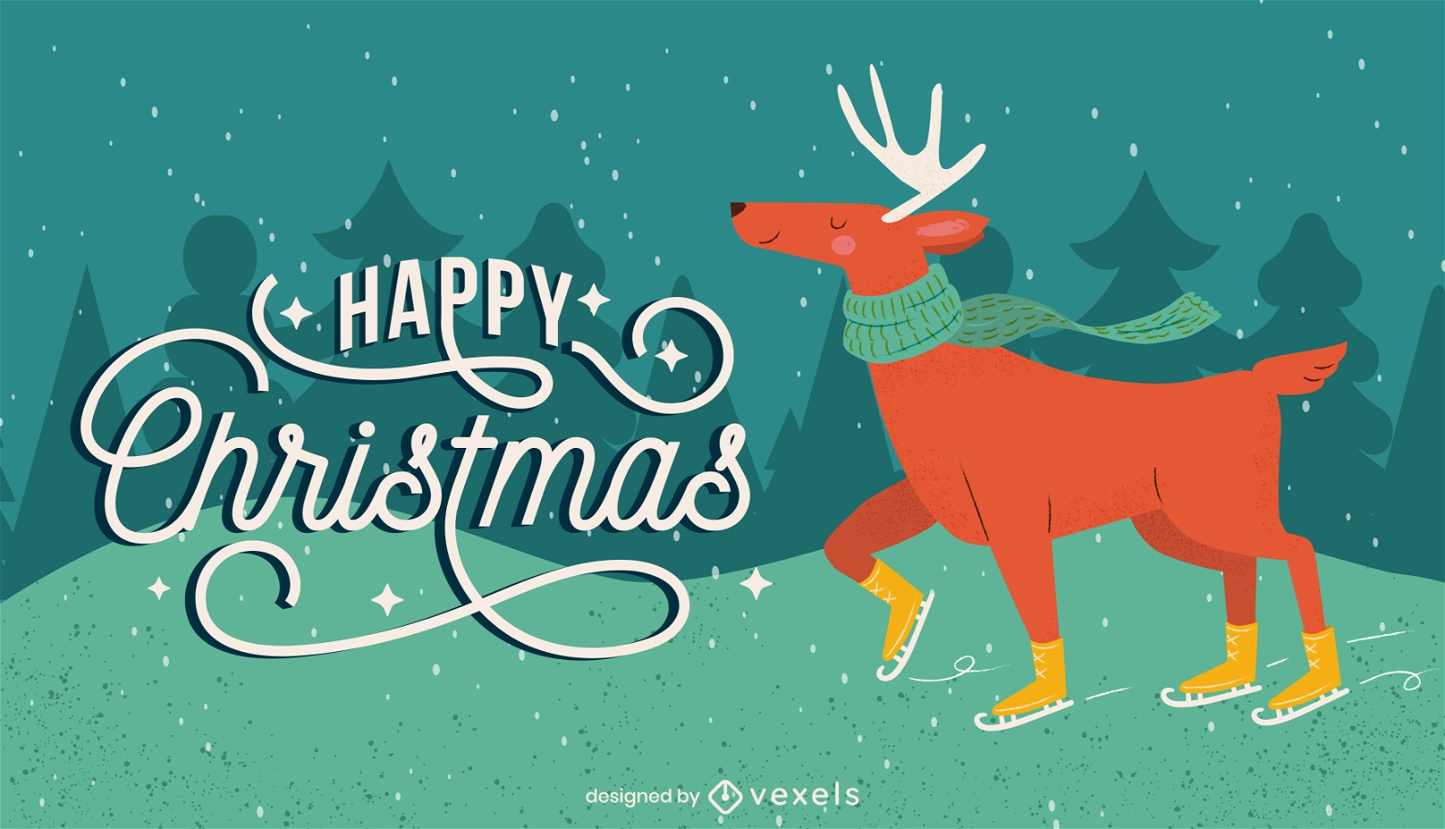 Christmas reindeer ice skate illustration