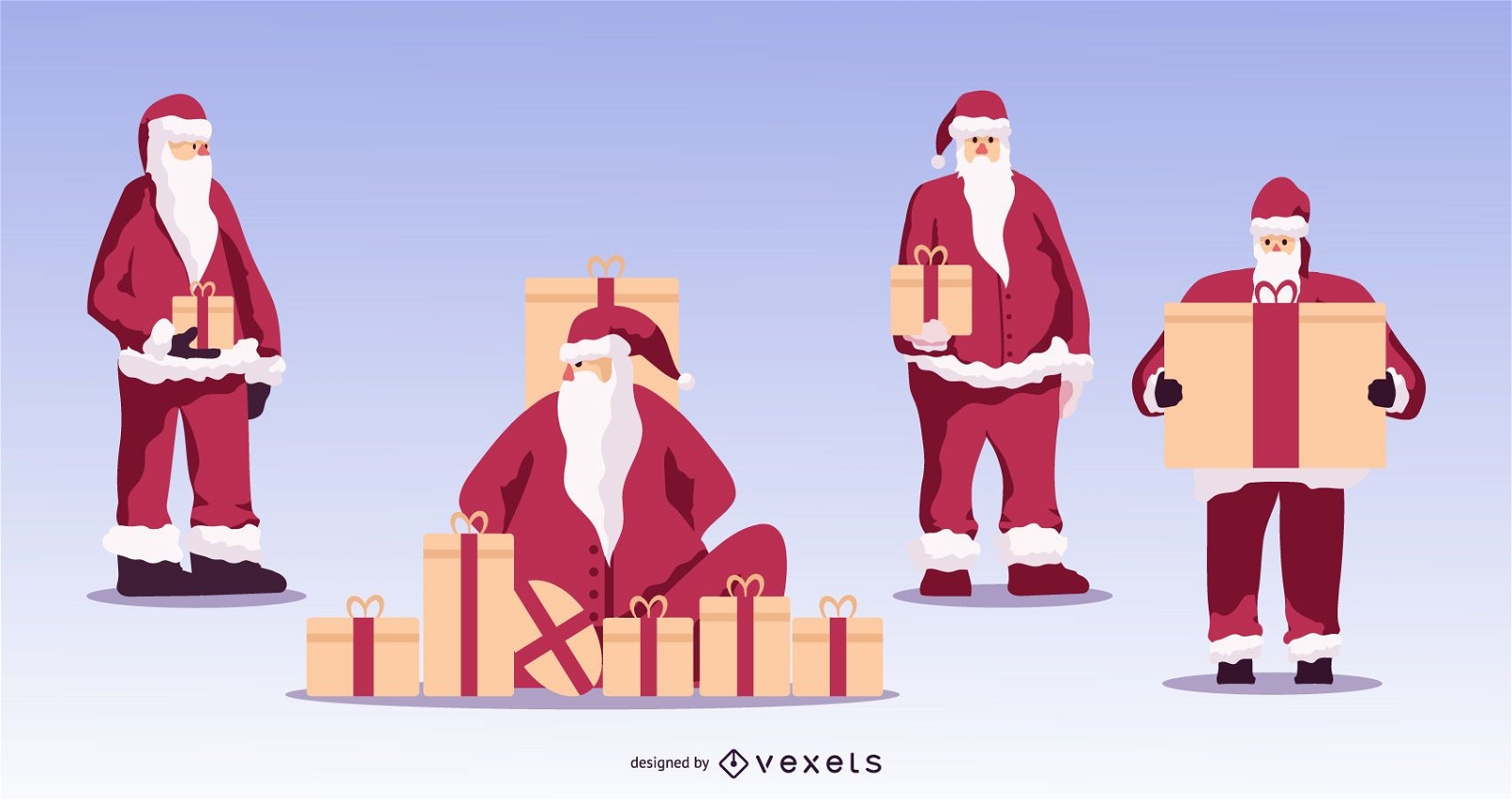 Santa with gifts vector set