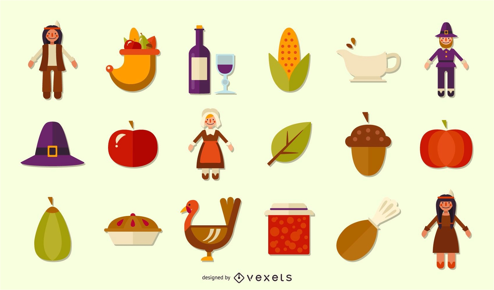 Thanksgiving flat icons collection