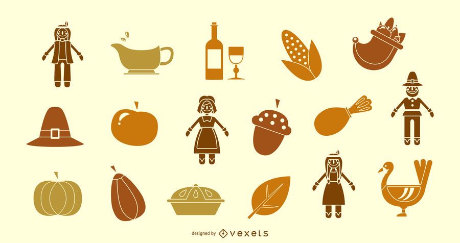 Thanksgiving silhouette icon collection Thanksgiving silhouette icon collection