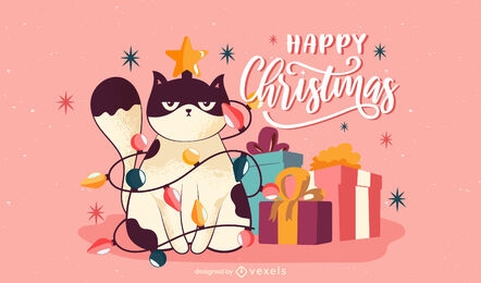 Angry Christmas cat illustration