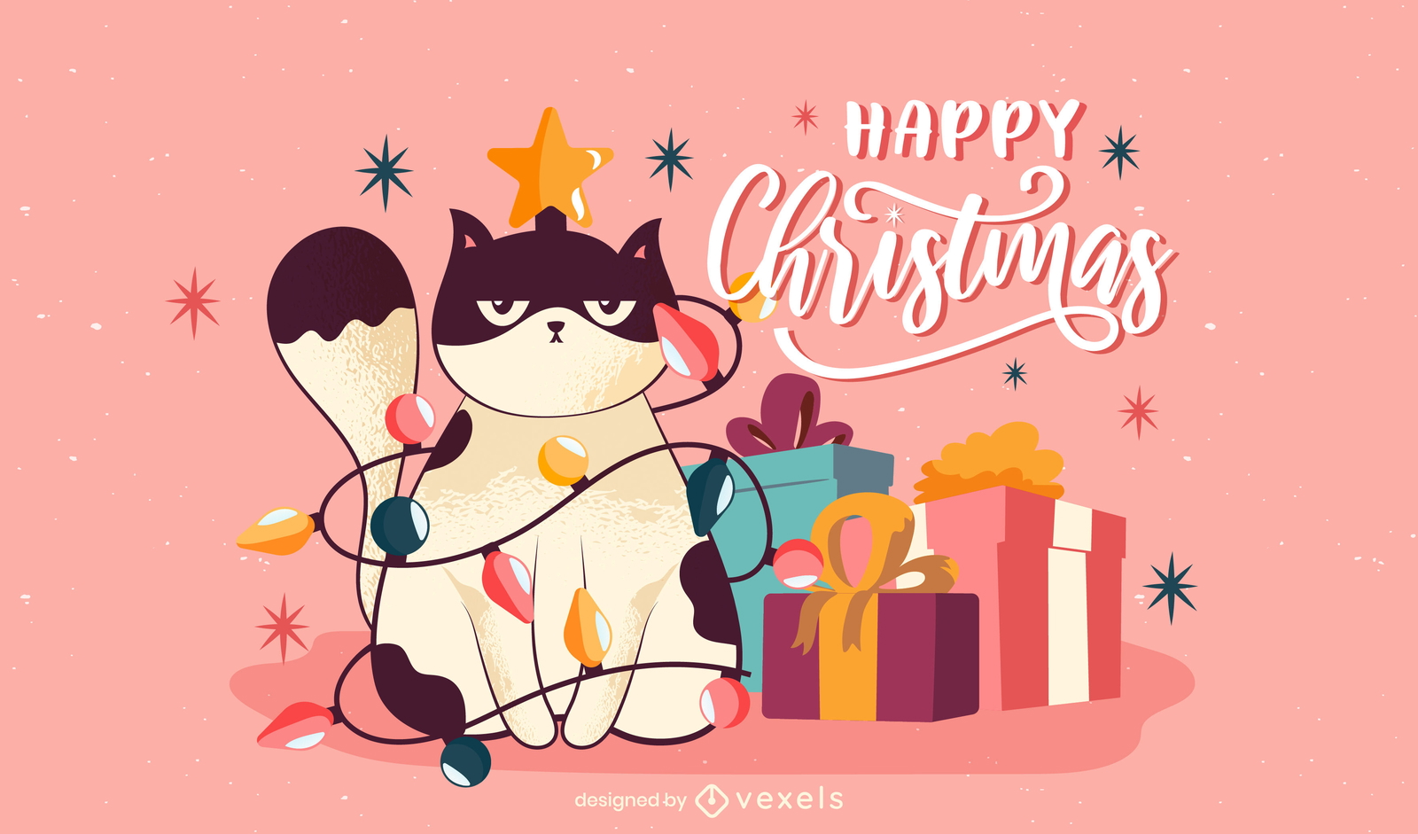 Ilustração de gato de Natal com raiva