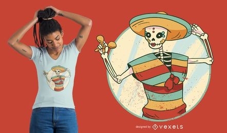 Desenho de camiseta mexicana com esqueleto feminino