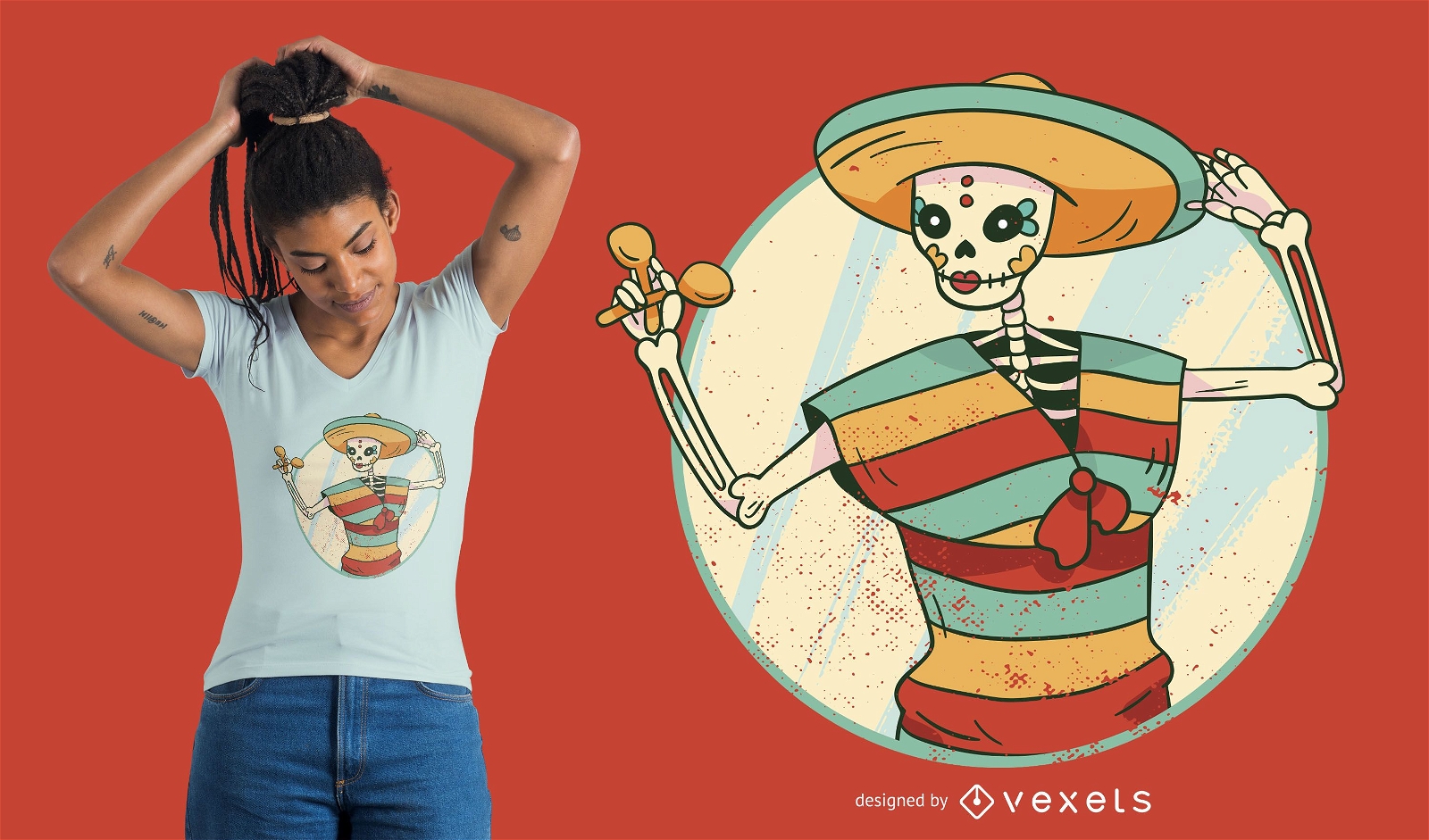 Mexican skeleton girl t-shirt design
