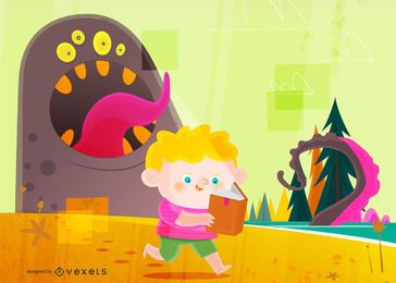 Projeto de ilustração de menino e monstro Projeto de ilustração de menino e monstro