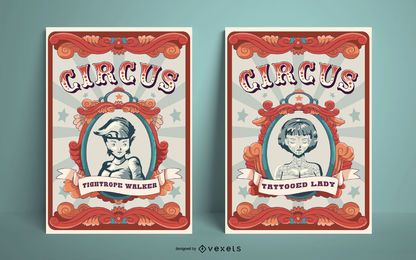 Conjunto de design de cartaz de circo vintage Conjunto de design de cartaz de circo vintage