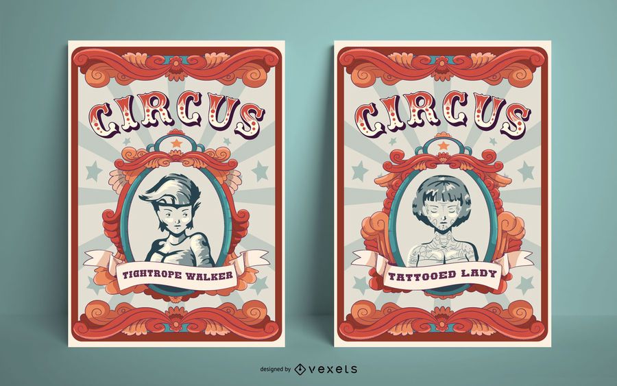 Vintage Circus Poster Design Set Vintage Circus Poster Design Set