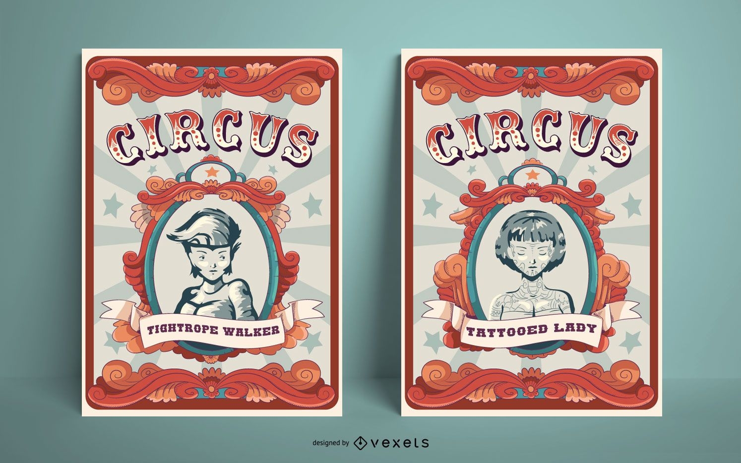 Conjunto de design de p?ster de circo vintage