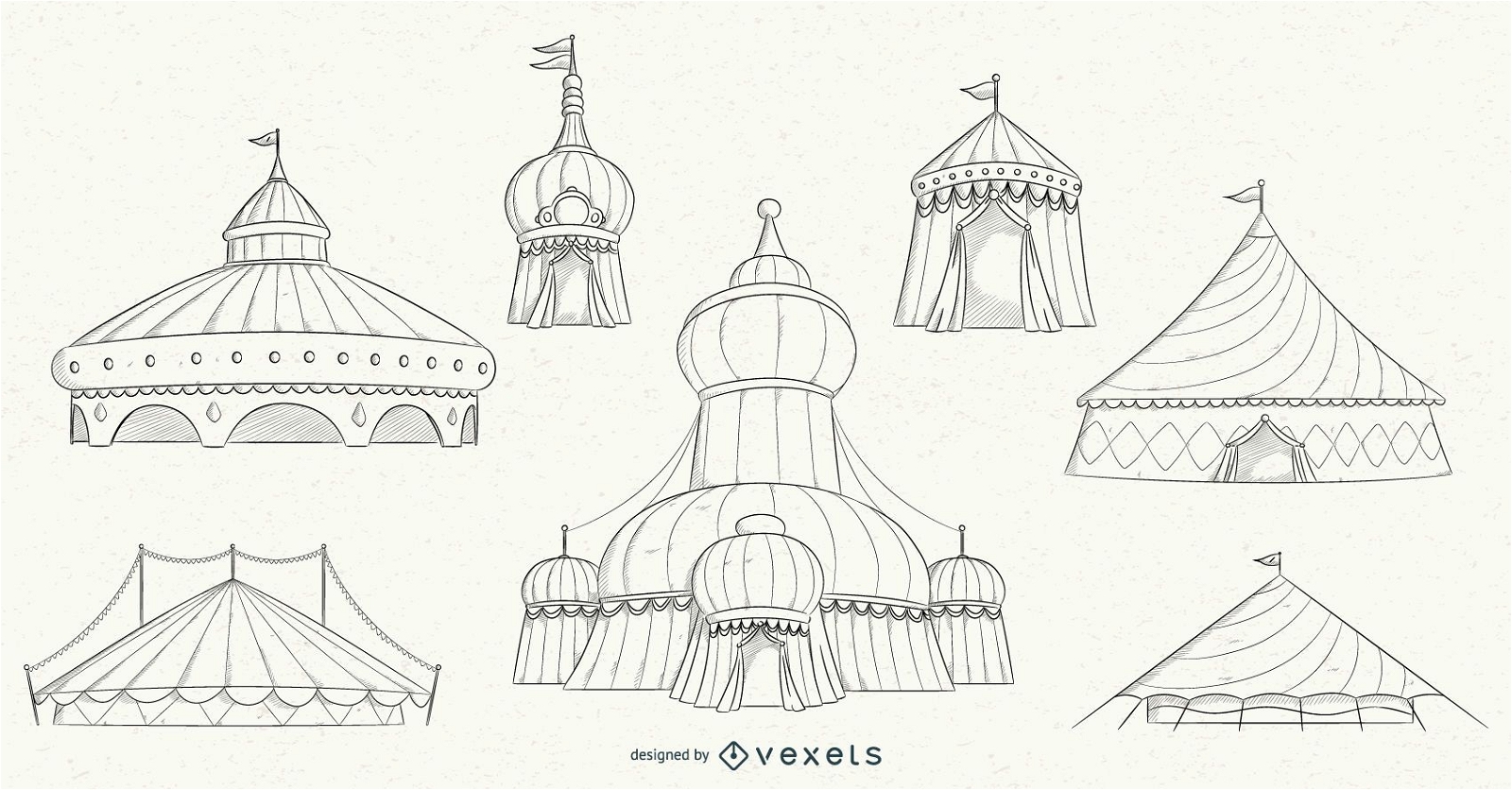 Conjunto de design de traçado de tenda de circo