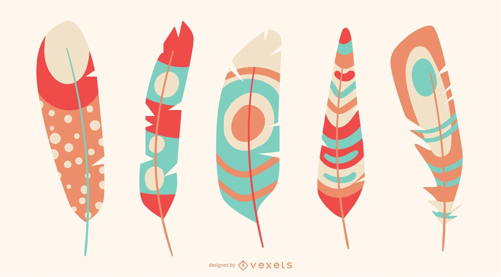 Colorful feathers vector set