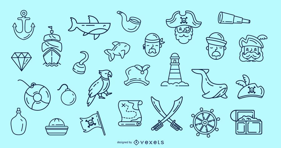 Pirate stroke icon collection Pirate stroke icon collection