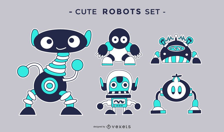 Cute robots flat set Cute robots flat set