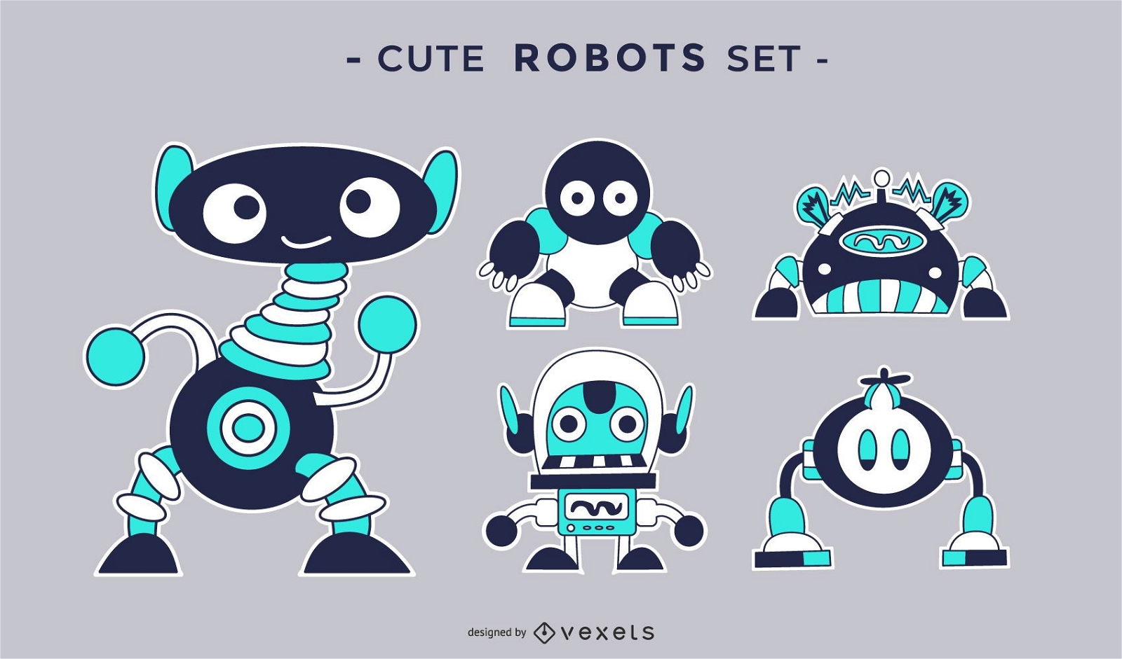 Cute robots flat set