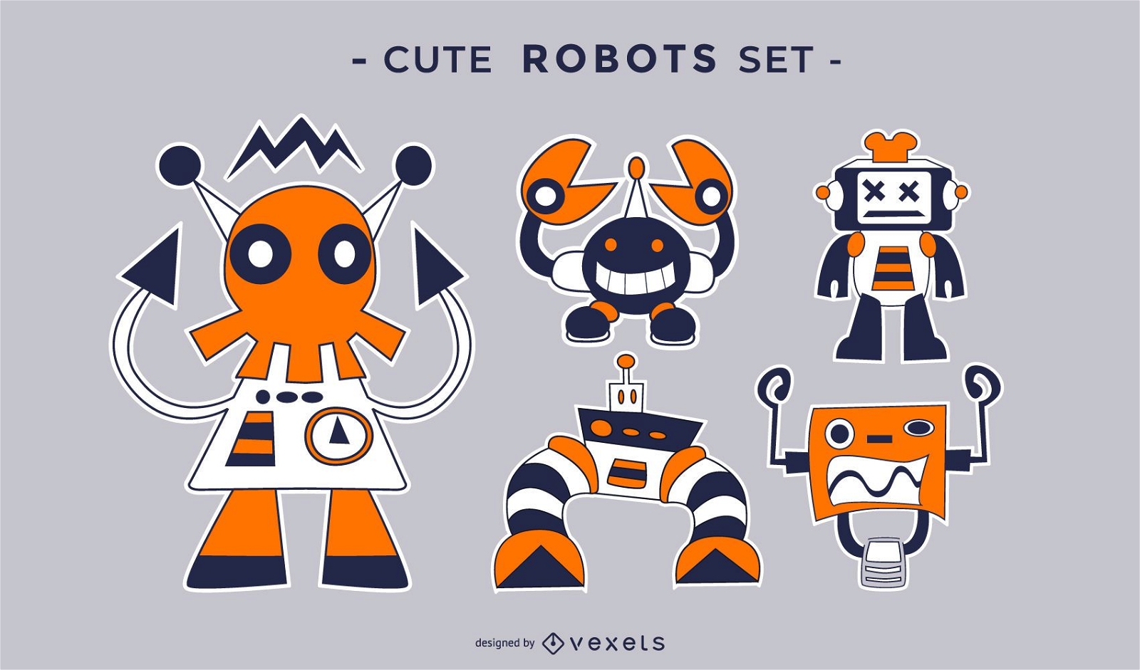 Lindo conjunto plano de robots locos
