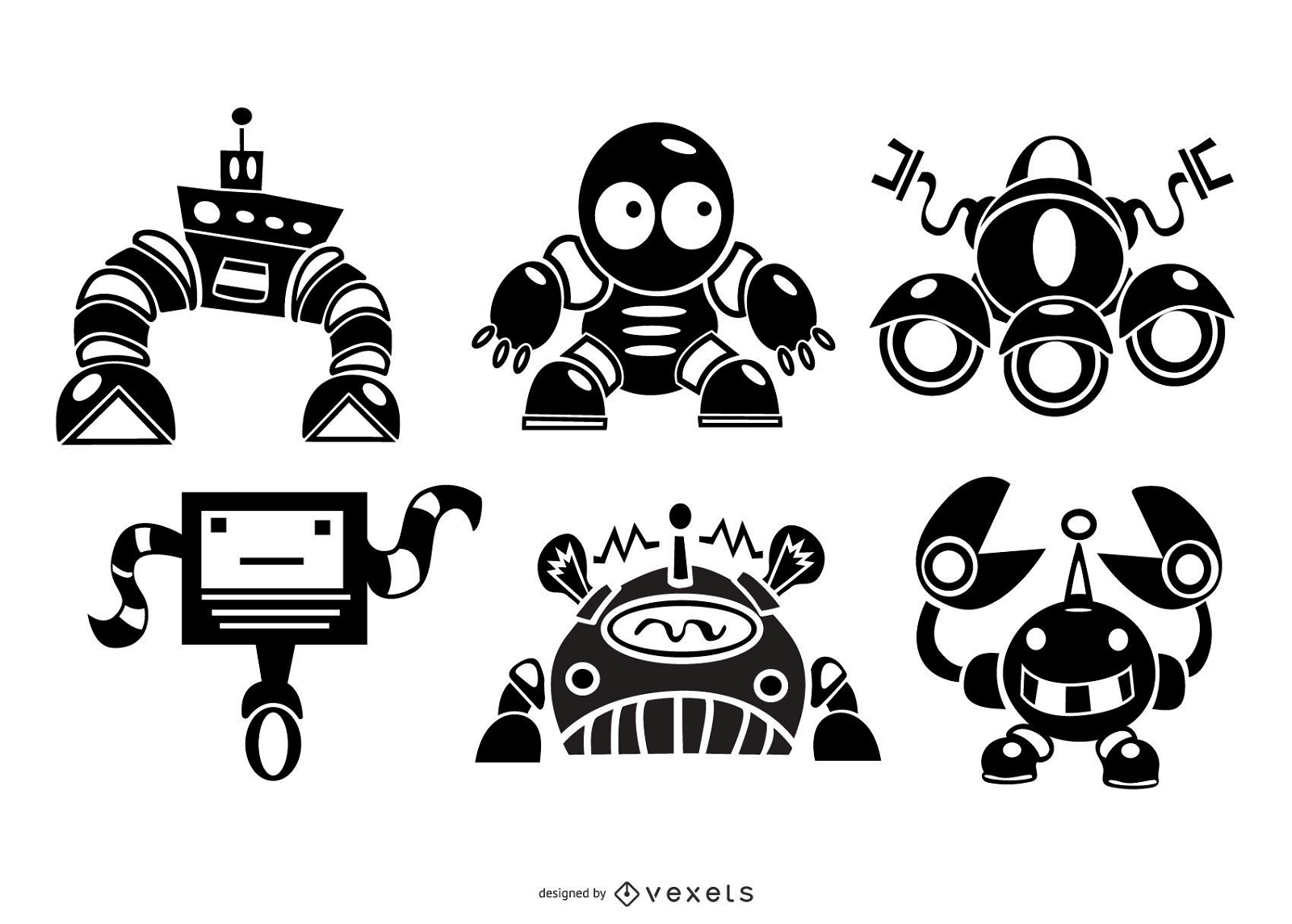 Cute robots silhouette set