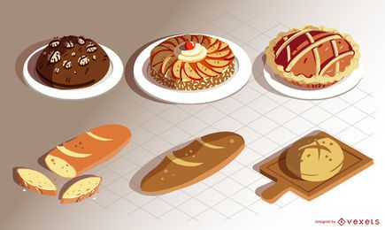 isometric food bakery set