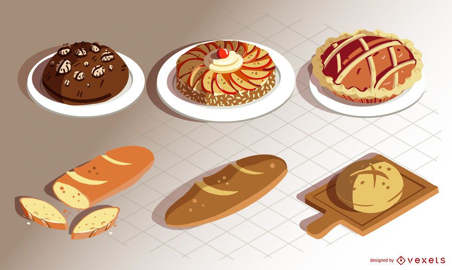 isometric food bakery set isometric food bakery set