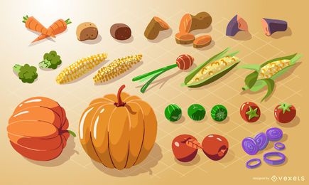 Isometric vegetables collection
