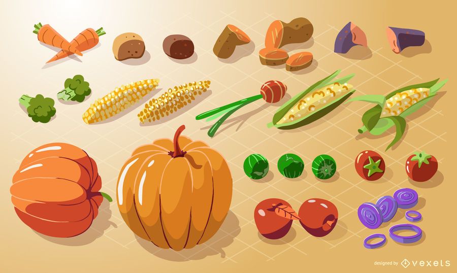 Isometric vegetables collection Isometric vegetables collection