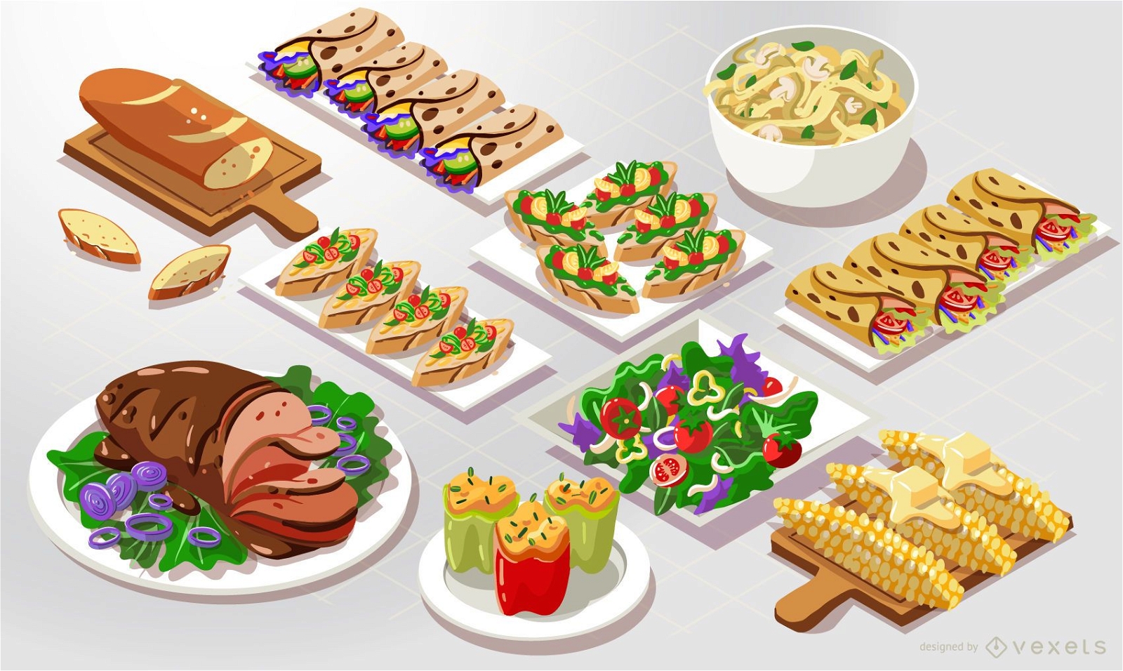 Isometric food vector pack