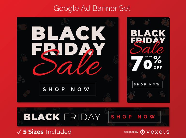 Conjunto de banner de anuncios de google de venta de viernes negro Conjunto de banner de anuncios de google de venta de viernes negro