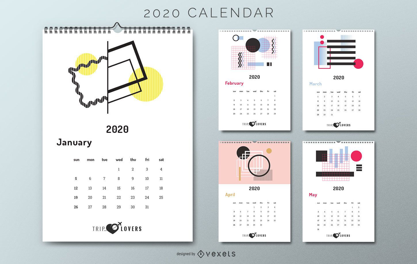 Amantes de viagens do calendário abstrato 2020
