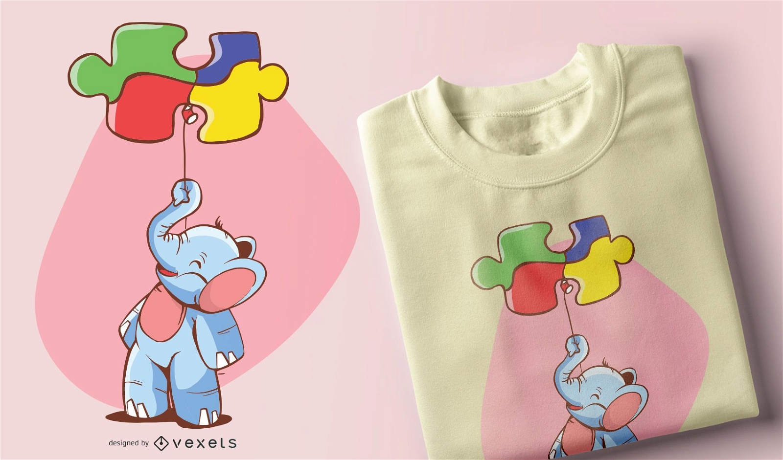 Elefant Ballon Puzzle Kinder T-Shirt Design