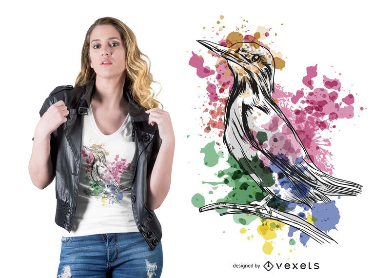Watercolor Kingfisher T-shirt Design Watercolor Kingfisher T-shirt Design