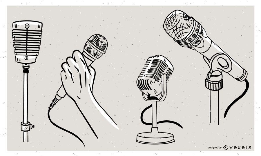 Microphones doodle set Microphones doodle set