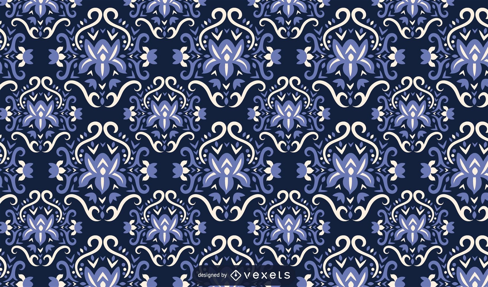 Scandinavian flowers blue pattern