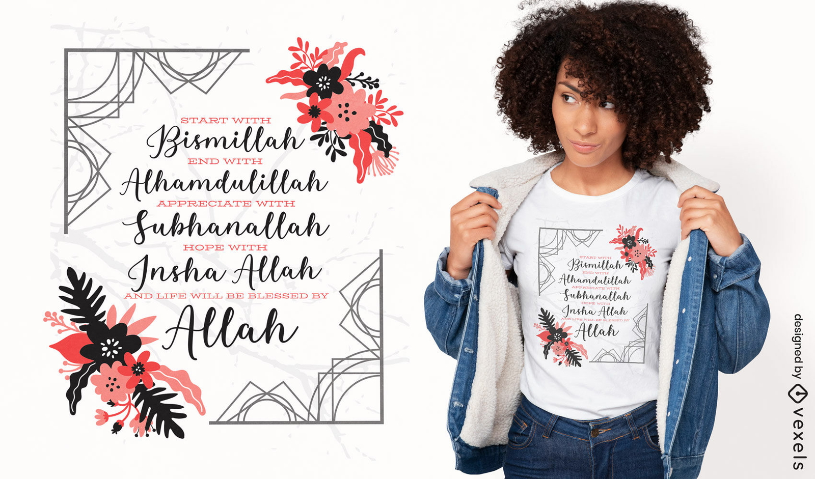 Diseño de camiseta con cita de Bismillah Islam