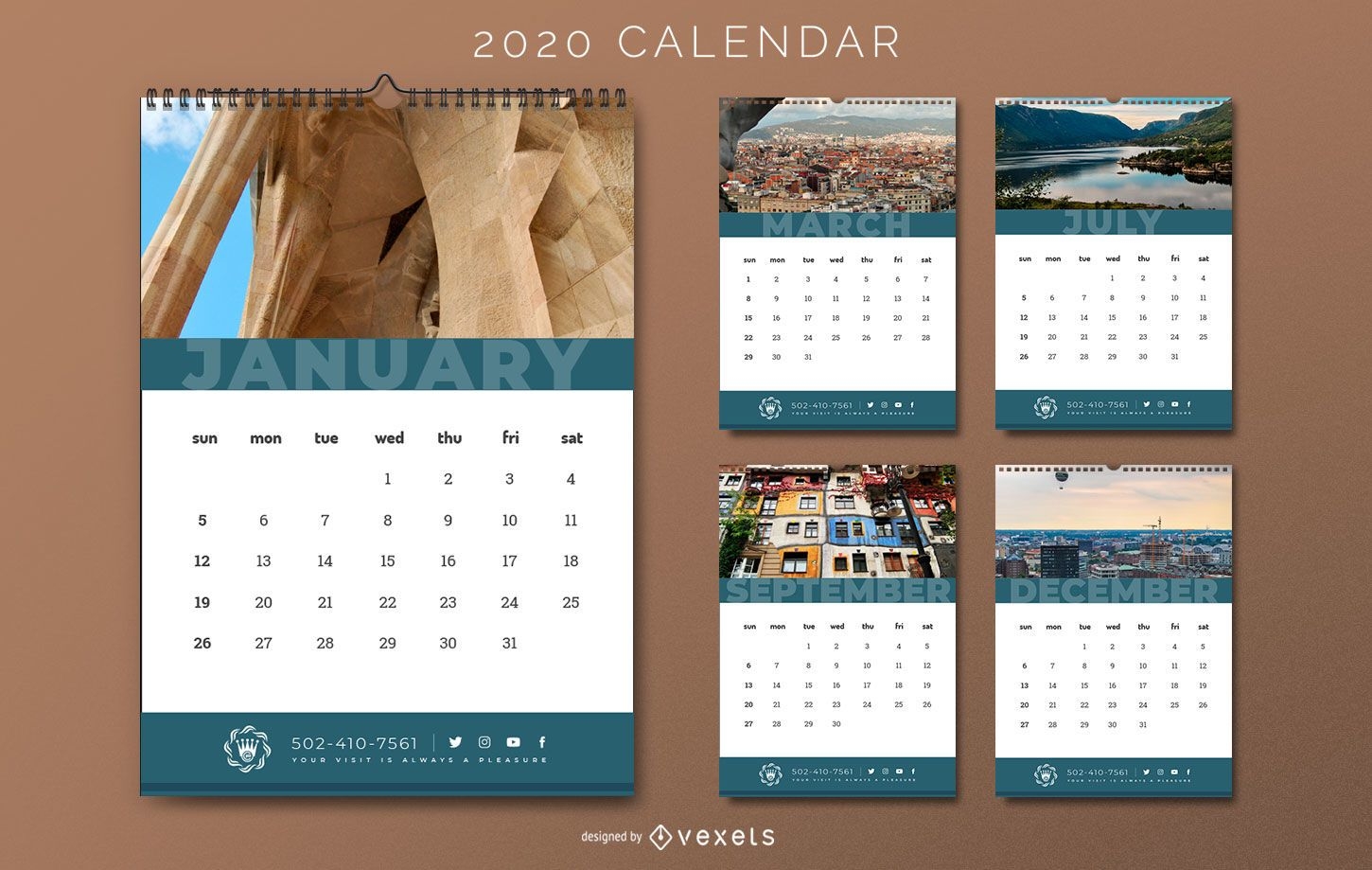 Dise?o de calendario de hotel de viaje 2020