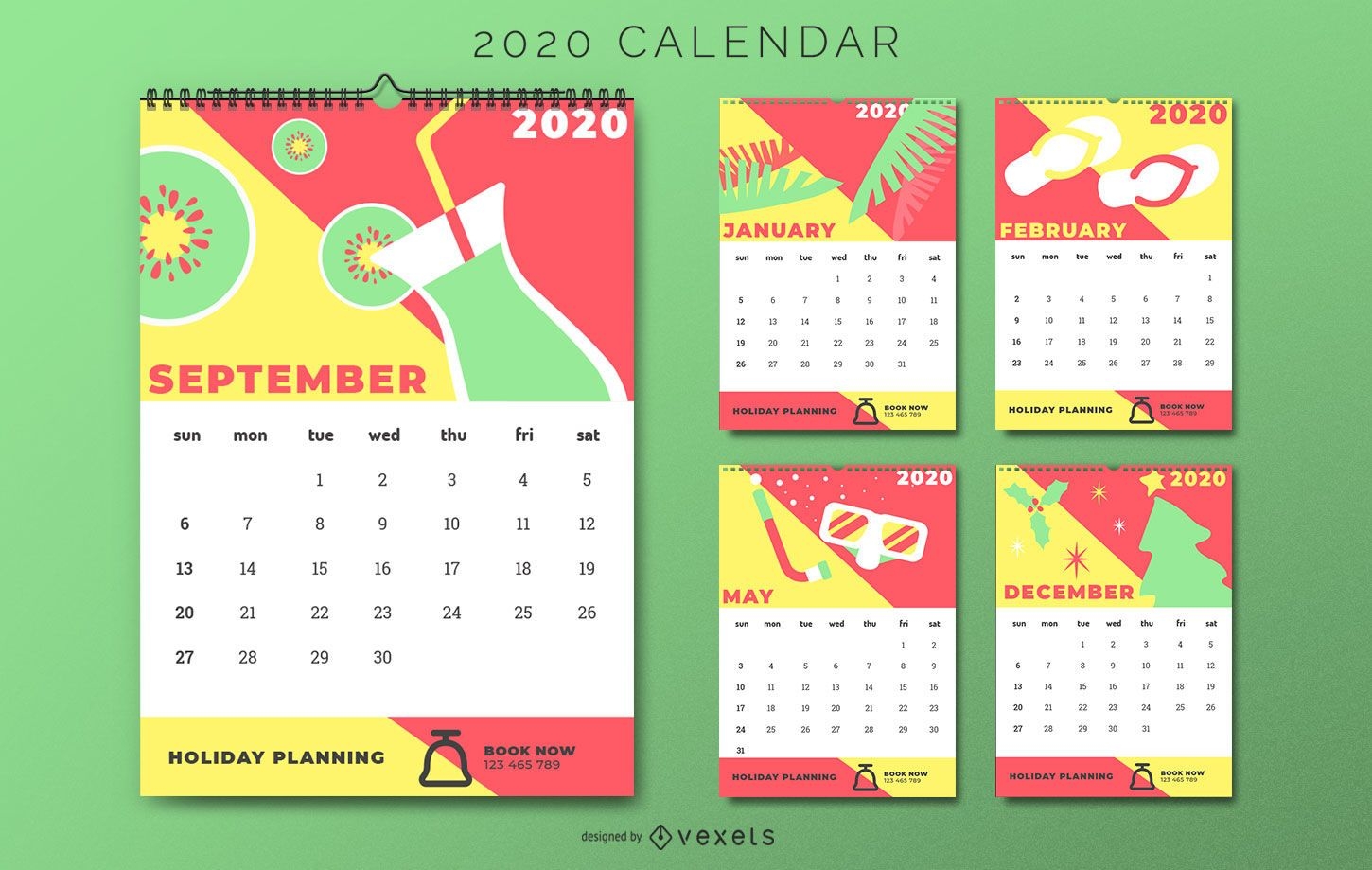 Design colorido do calendário de feriados