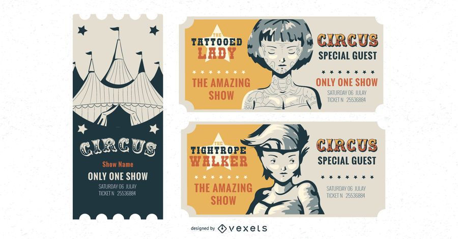 Circus ticket vector set Circus ticket vector set
