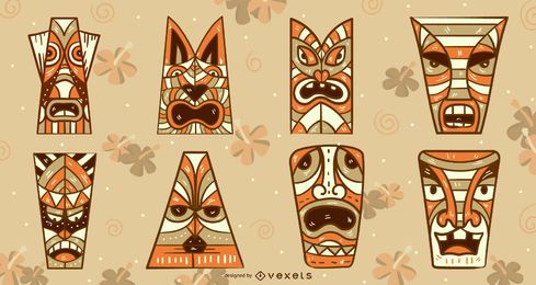 Conjunto de vetores de máscaras de Tiki Conjunto de vetores de máscaras de Tiki