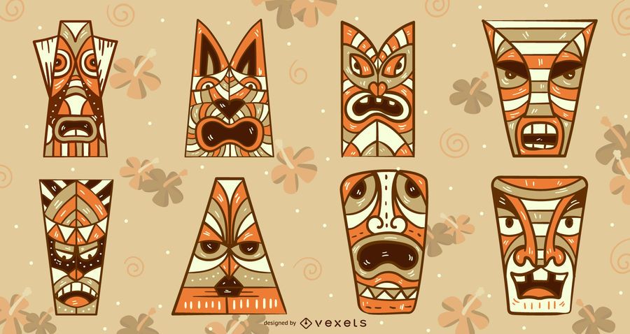 Tiki masks vector set Tiki masks vector set