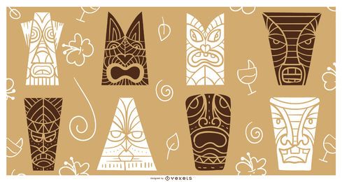 Conjunto de silueta de máscaras tiki