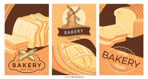 Conjunto de diseño de carteles editables de panadería