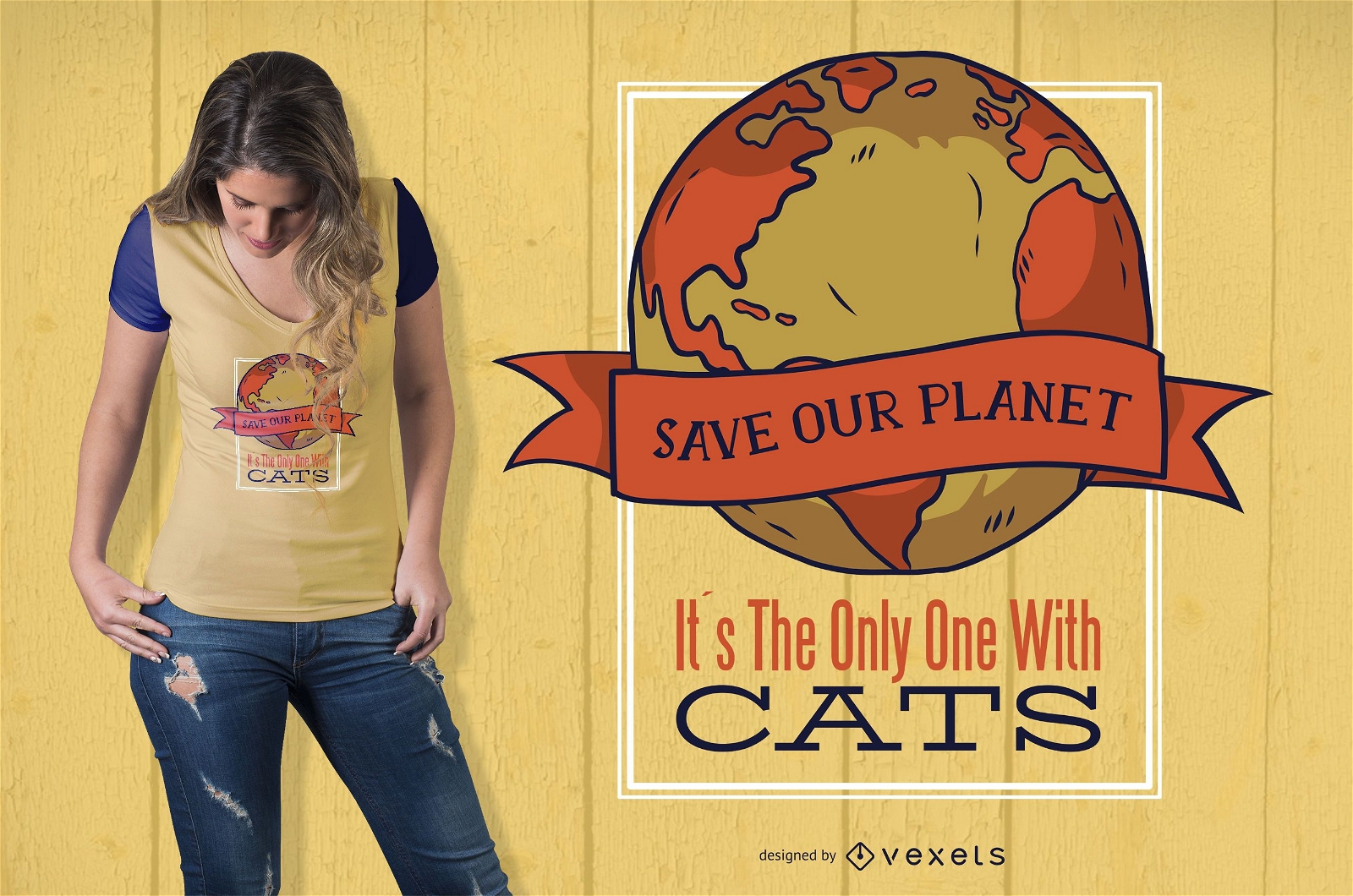Dise?o de camiseta divertida de Save Earth Cat