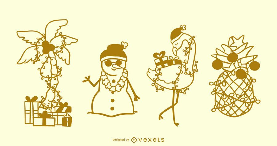 Tropical christmas stroke elements Tropical christmas stroke elements