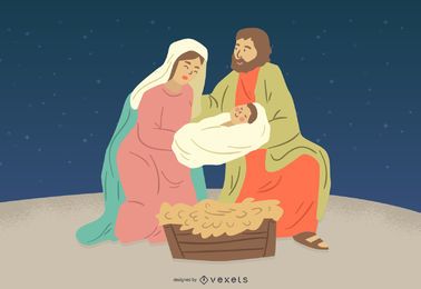 Christmas Nativity Scene In The Manger Birth Of Jesus Mary Joseph And Three Wise Men Vector Download